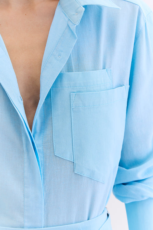 CAMISA LINHO COM SARJA AZUL